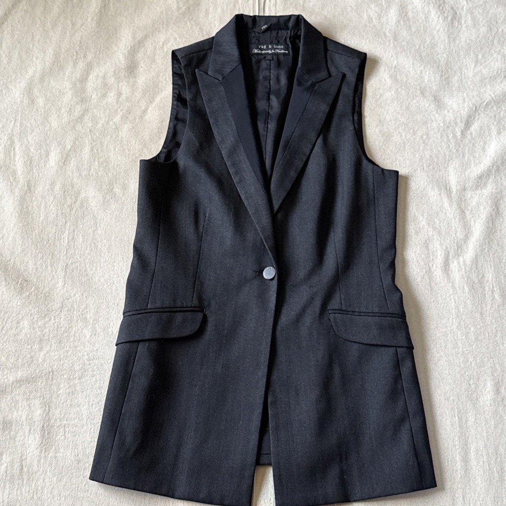 Rag & Bone Wool Vest Womens 4 Peak Lapel Sz 4 Tailored Button Front Preppy